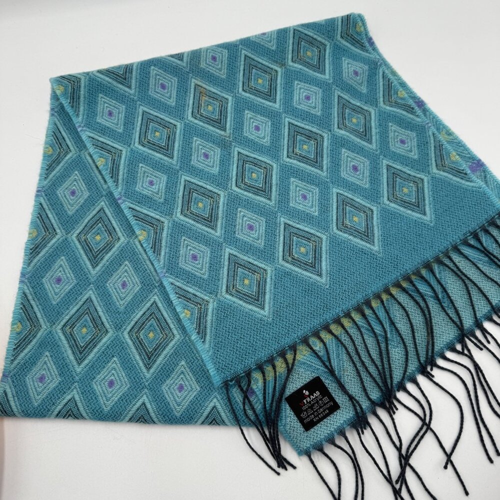 Fraas scarf all over geometric pattern turquoise fringe